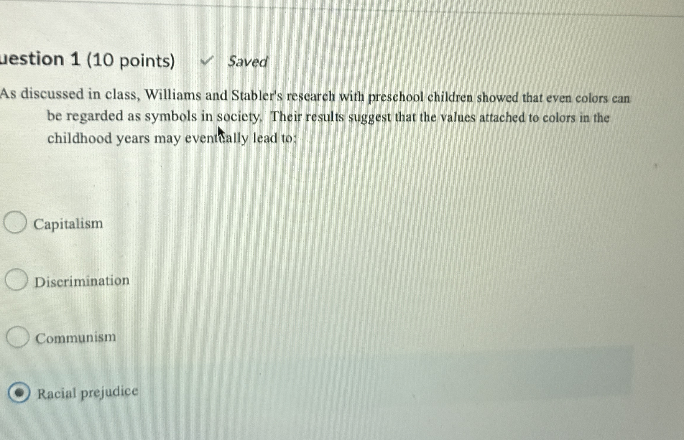 Solved uestion 1 (10 ﻿points)SavedAs discussed in class, | Chegg.com