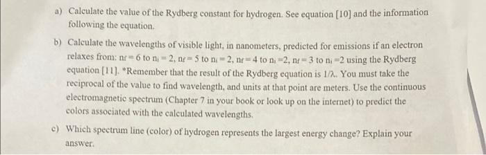 Solved a) Calculate the value of the Rydberg constant for | Chegg.com