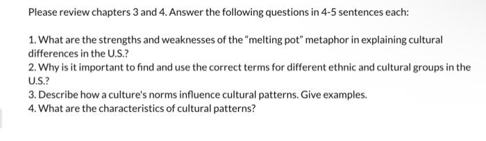Solved Please review chapters 3 and 4. Answer the following | Chegg.com