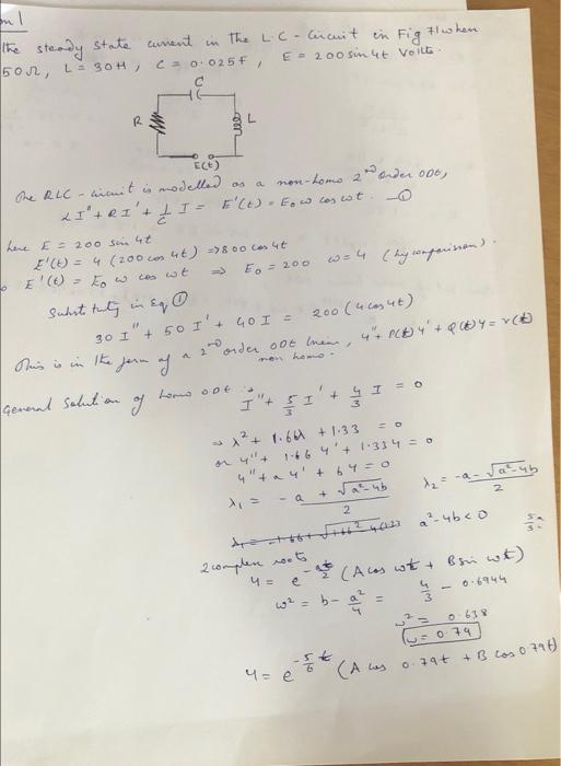 Solved find the steady state current using RLC circuit | Chegg.com