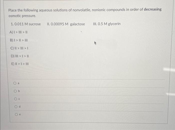 Solved Place the following aqueous solutions of nonvolatile, | Chegg.com