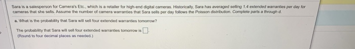 Solved Sara is a salesperson for Camera's Etc., which is a | Chegg.com