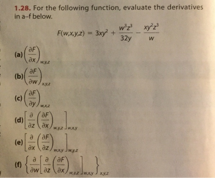 Solved 1 28 For The Following Function Evaluate The Der Chegg Com