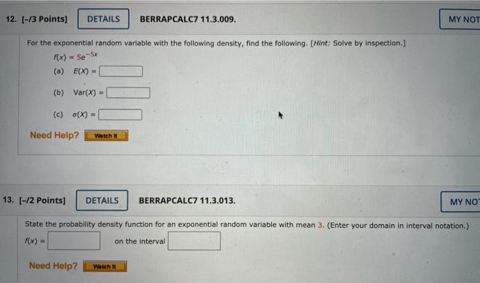 Solved 12. [-/3 Points] DETAILS BERRAPCALC7 11.3.009. MY NOT | Chegg.com