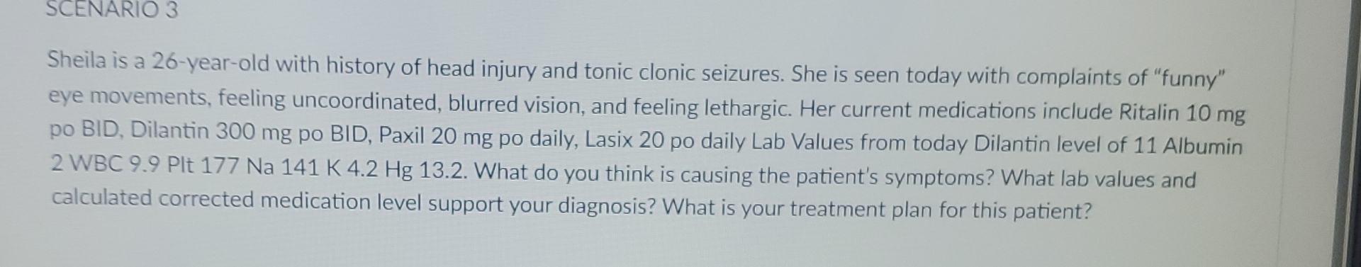 Solved SCENARIO 3Sheila is a 26-year-old with history of | Chegg.com