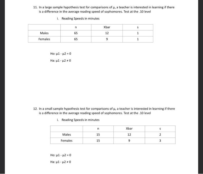 Large Sample Hypothesis Test