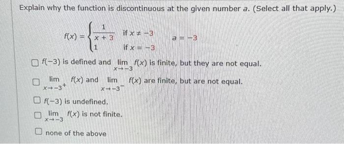 Solved Explain why the function is discontinuous at the | Chegg.com