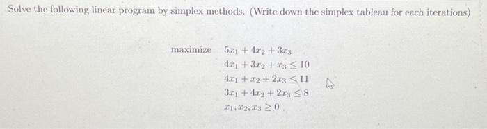 Solved Solve the following linear program by simplex | Chegg.com
