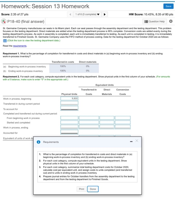 Solved Homework: Session 13 Homework Save Score: 2.35 of 27 | Chegg.com