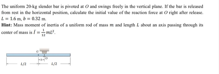 Solved The Uniform 20-kg Slender Bar Is Pivoted At O And | Chegg.com