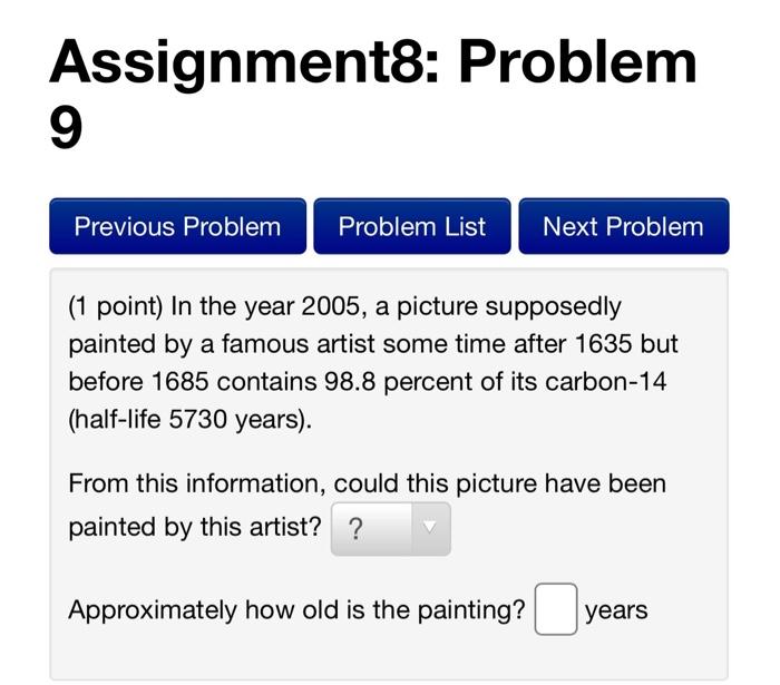 Solved Assignment8: Problem 8 Previous Problem Problem List | Chegg.com