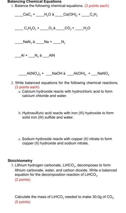 Solved Balancing Chemical Equations 1. Balance the following | Chegg.com