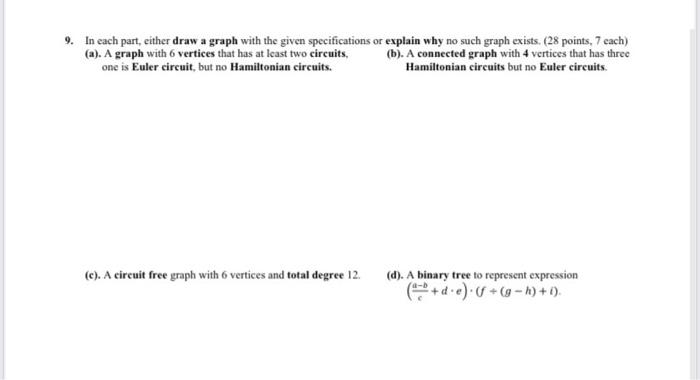 Solved 9. In each part, cither draw a graph with the given | Chegg.com