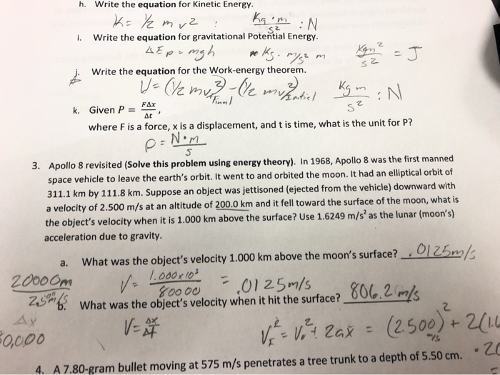 Solved H Write The Equation For Kinetic Energy K Mrz Chegg Com