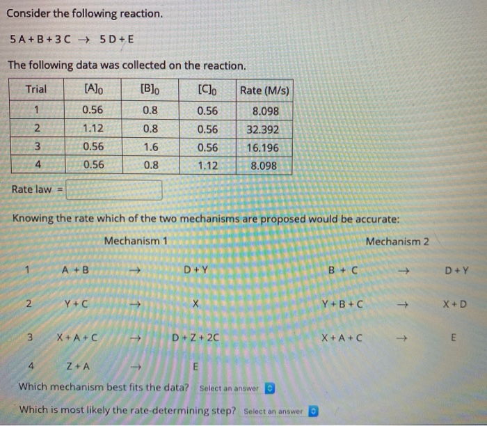Solved Consider the following reaction. 5 A+B+30 + 5D + E | Chegg.com