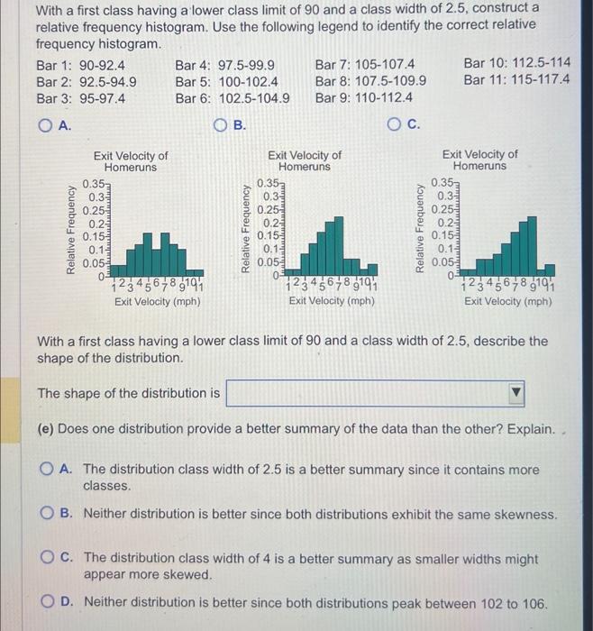 Solved The Data Set Represents The Exit Velocity (in Miles | Chegg.com