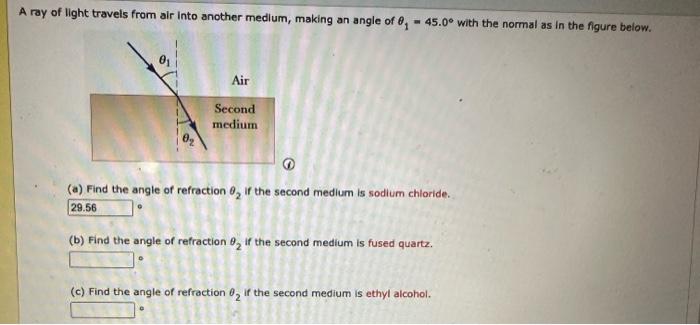 Solved A ray of light travels from air into another medlum, | Chegg.com