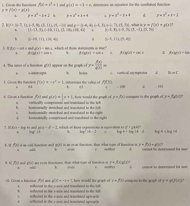 A D 1 Given The Functions F X X2 1 And G X Chegg Com