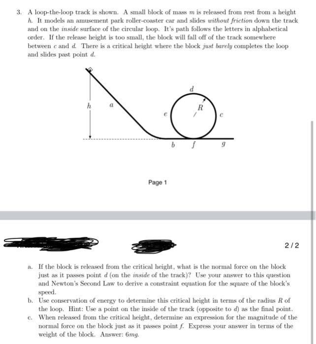 Solved 3. A loop-the-loop track is shown. A small block of | Chegg.com