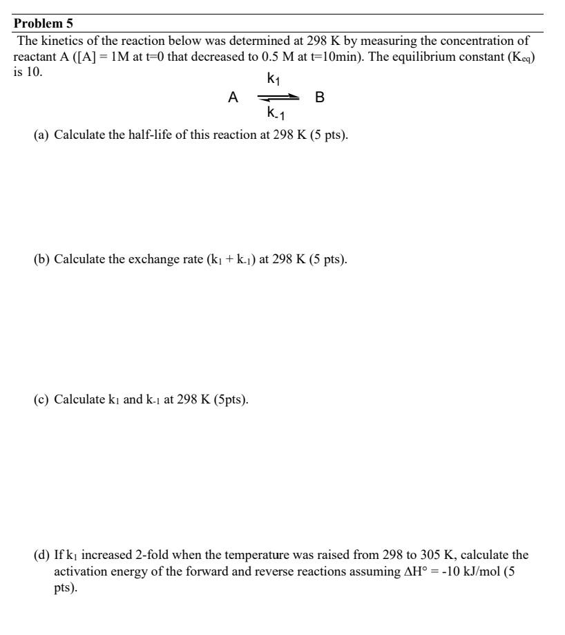Solved Problem 5 The kinetics of the reaction below was | Chegg.com