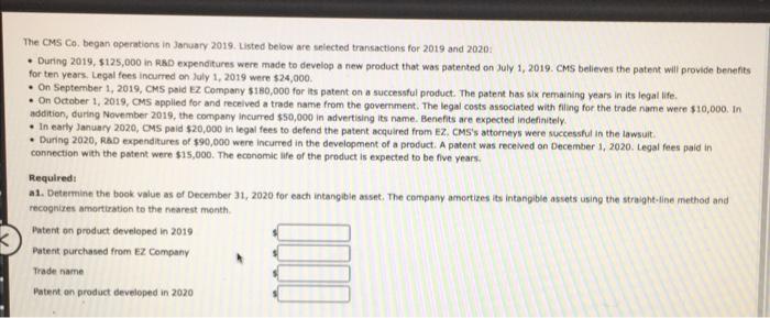 Solved The CMS Co. began operations in January 2019. Listed | Chegg.com