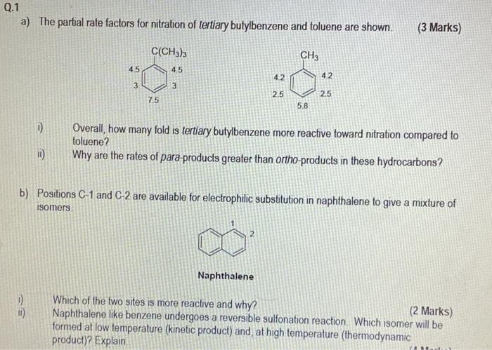 Solved Q.1 a) The partial rate factors for nitration of | Chegg.com