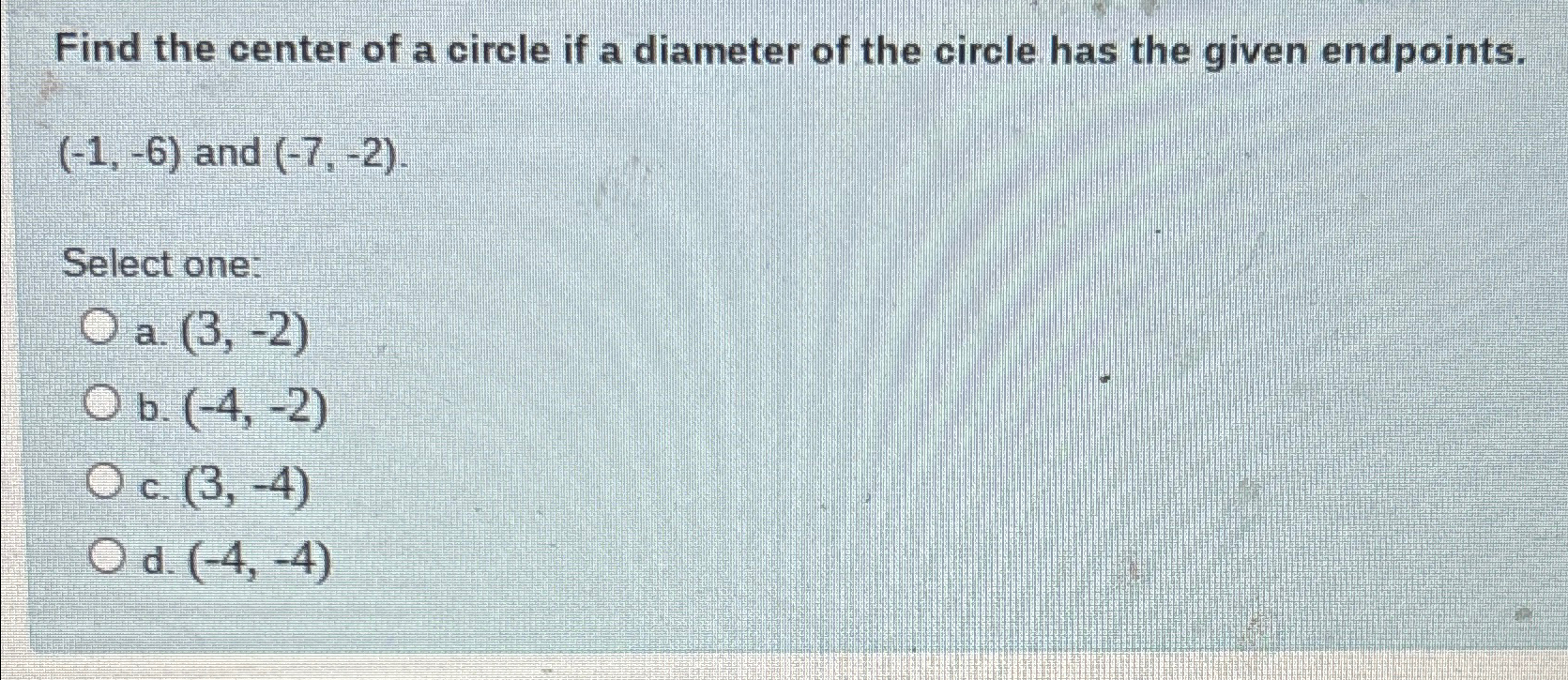 center of a circle given diameter