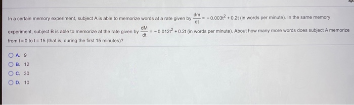 Solved Dm In A Certain Memory Experiment Subject A Is Ab Chegg Com