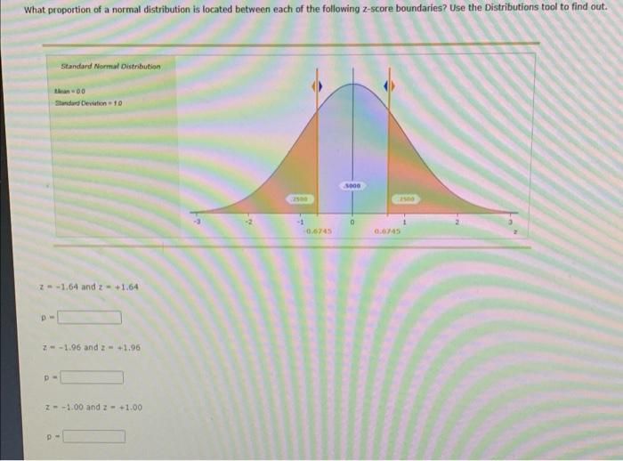 What proportion of a normal distribution is located between each of the following z-score boundaries? Use the Distributions t