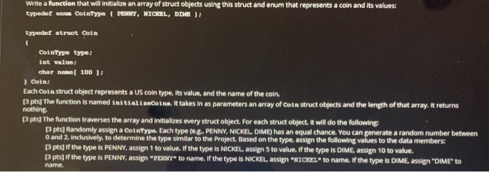 Solved Write a function that will initialize an array of | Chegg.com