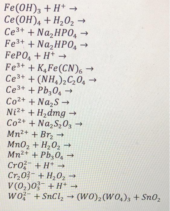 Solved -> Fe(OH)3 +H+ → Ce(OH)4 + H2O2 → Ce3+ + Na2HPO4 → | Chegg.com