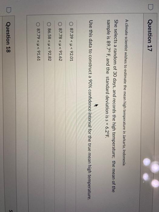 Solved Question 17 A Climate Scientist Wishes To Estimate Chegg
