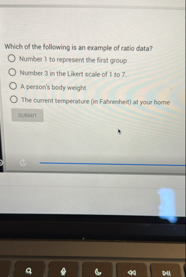 Solved Which of the following is an example of ratio data? | Chegg.com