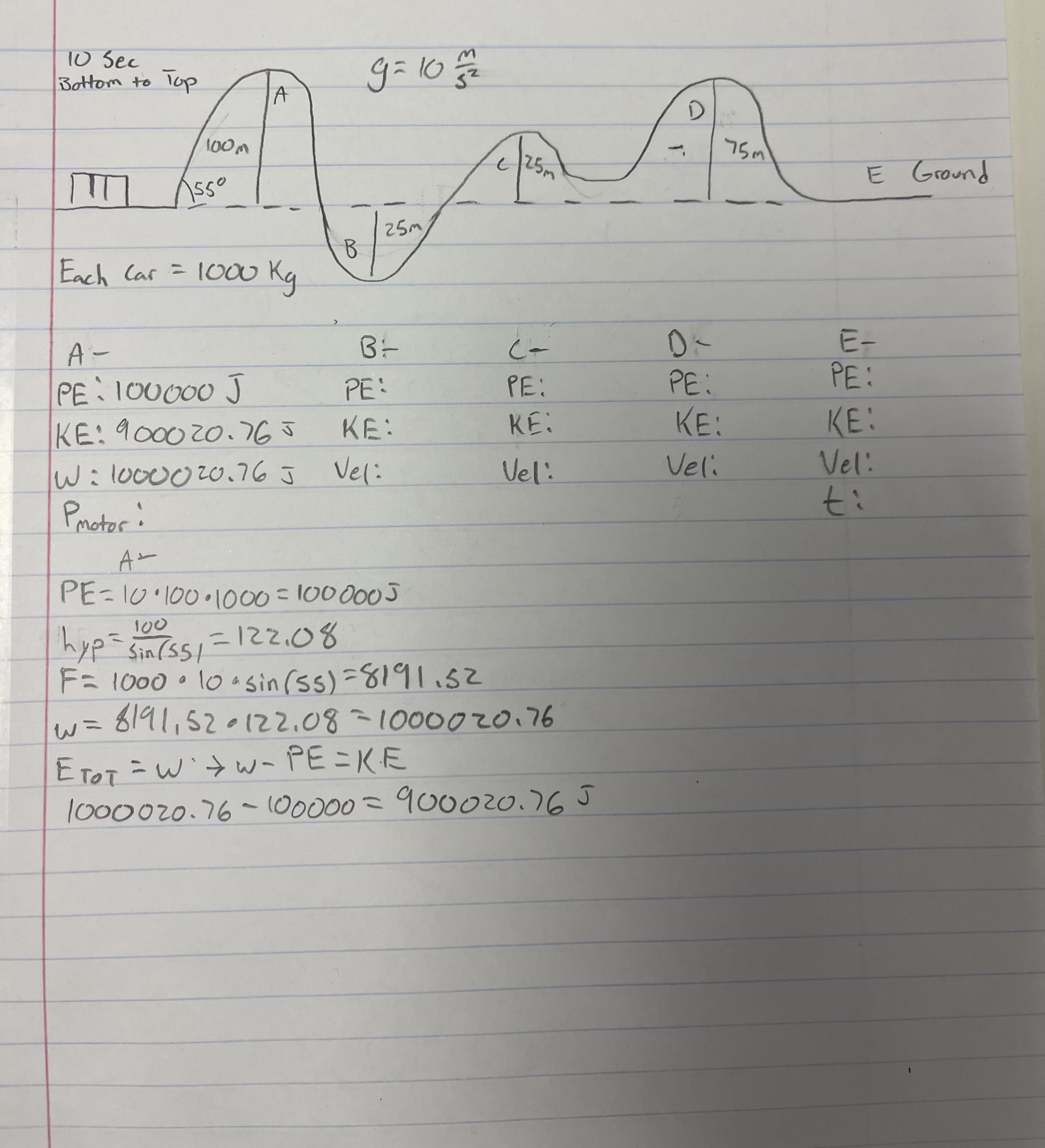 Find Potential energy energy velocity work