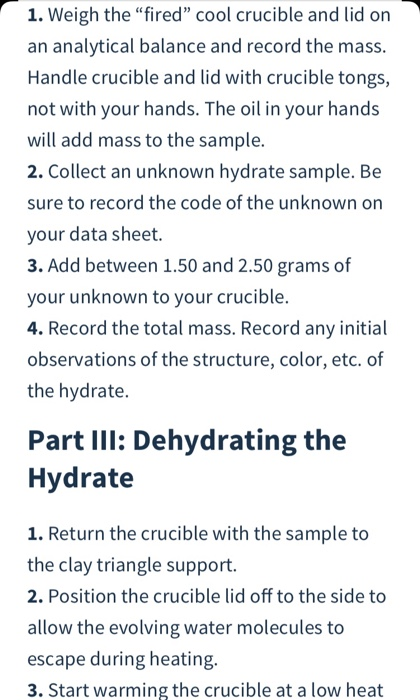 Part I Preparing The Crucible 1 Obtain A Crucible Chegg Com