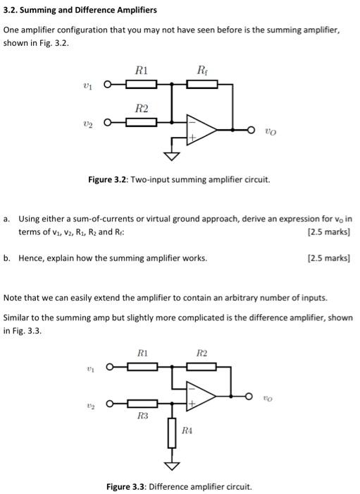 Solved 3.2. Summing and Difference Amplifiers One amplifier