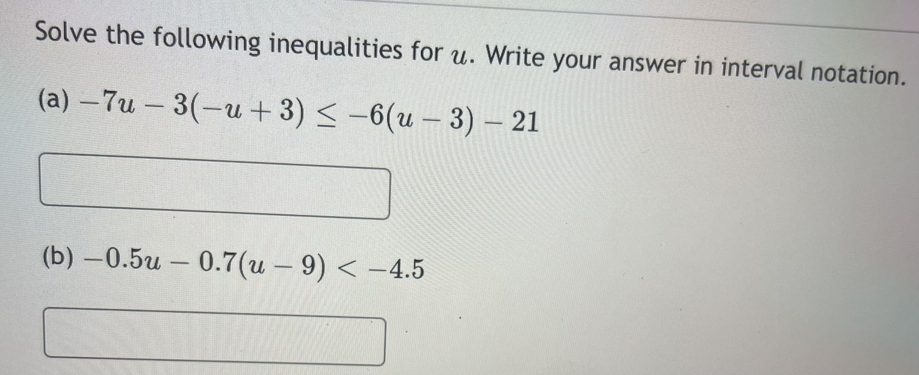 Solved Solve the following inequalities for u. ﻿Write your | Chegg.com