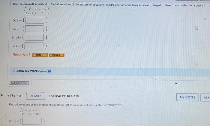 Solved Use The Elimination Method To Find All Solutions Of | Chegg.com