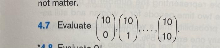 \( \left(\begin{array}{c}10 \\ 0\end{array}\right),\left(\begin{array}{c}10 \\ 1\end{array}\right), \ldots,\left(\begin{array