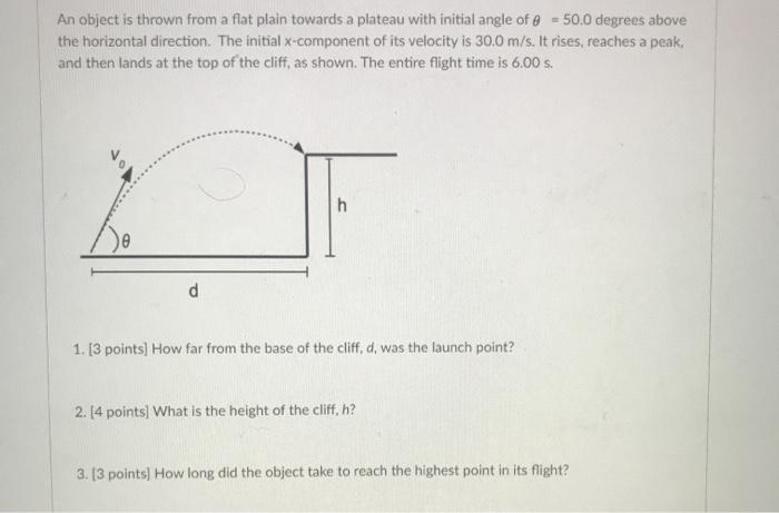 Solved An Object Is Thrown From A Flat Plain Towards A 