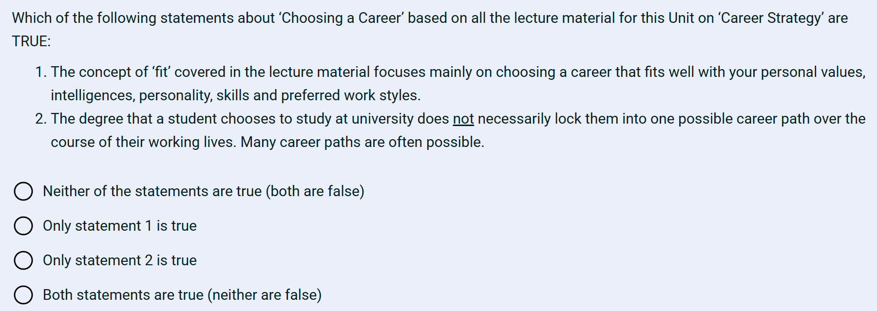 Solved Which of the following statements about 'Choosing a | Chegg.com