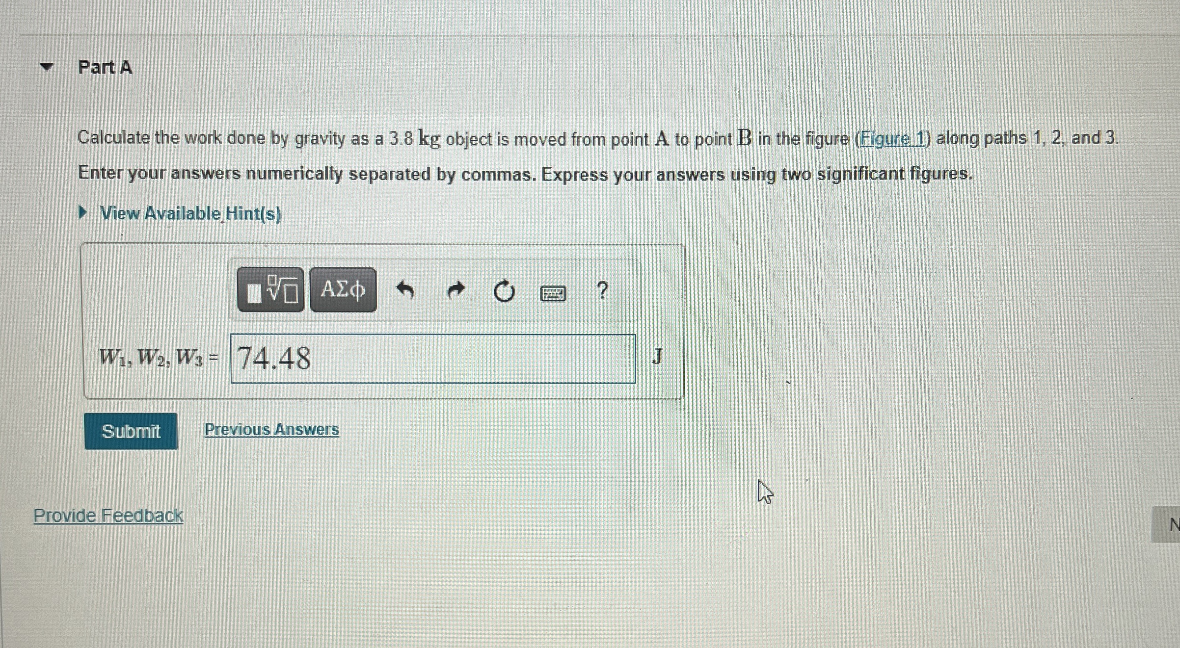 Part ACalculate the work done by gravity as a 3.8 ﻿kg | Chegg.com