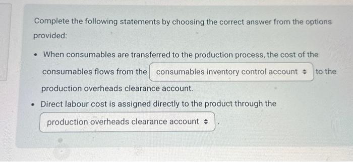 Solved Complete the following statements by choosing the | Chegg.com