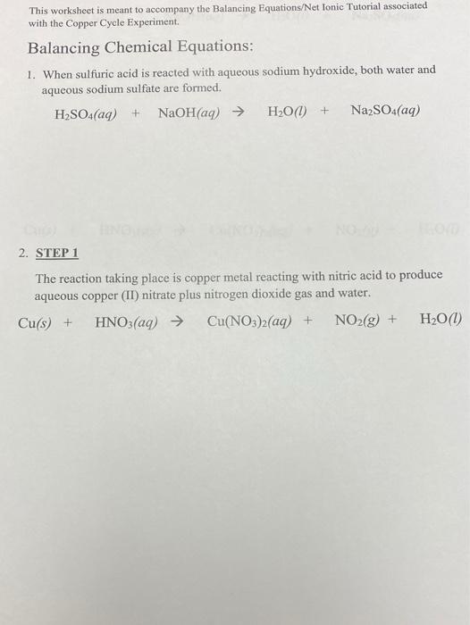 Solved This worksheet is meant to accompany the Balancing | Chegg.com