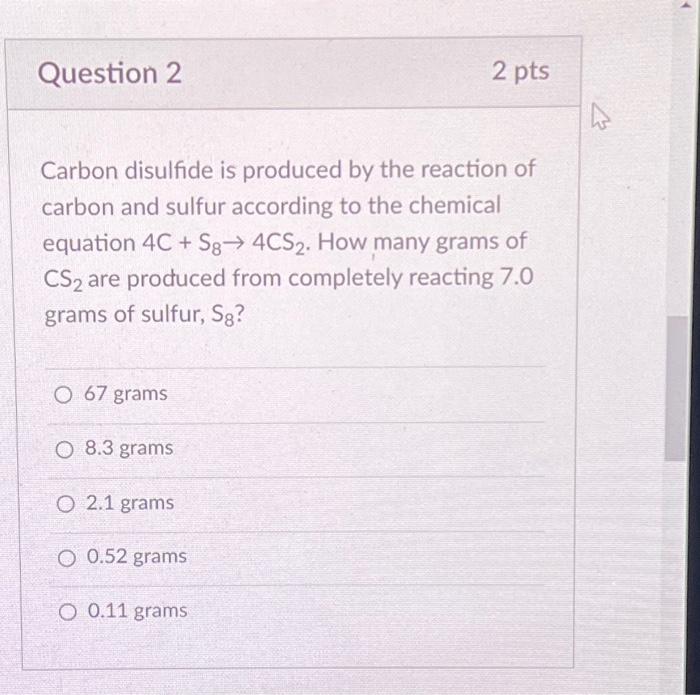Solved Question 2 Carbon disulfide is produced by the