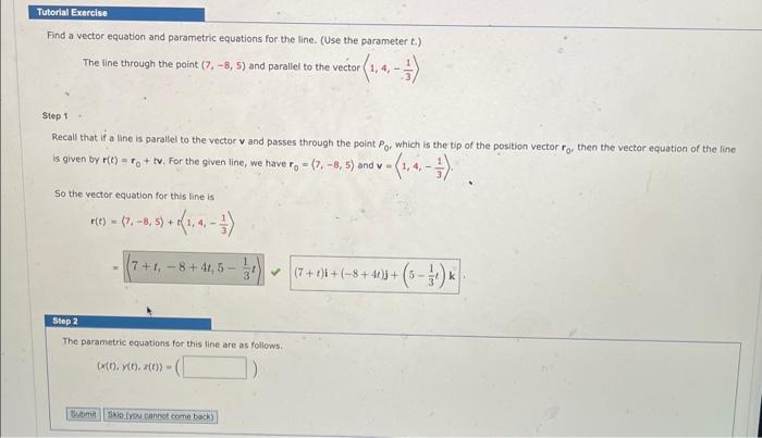 Solved Find a vector equation and parametric equations for | Chegg.com