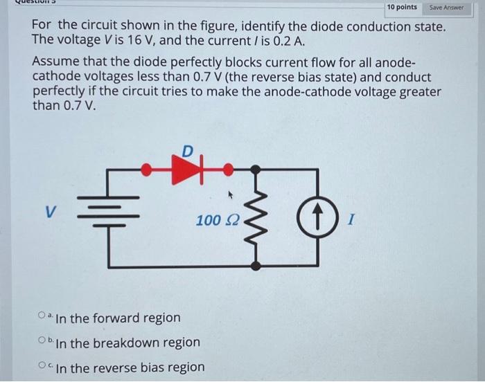 Solved Save Answer 10 points For the circuit shown in the | Chegg.com