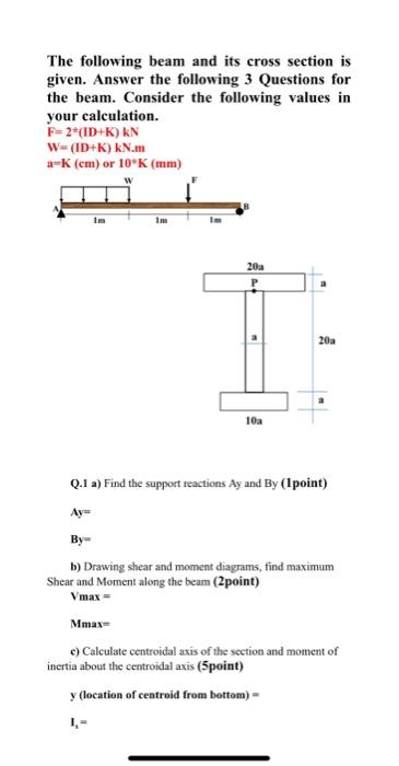 Solved The following beam and its cross section is given. | Chegg.com