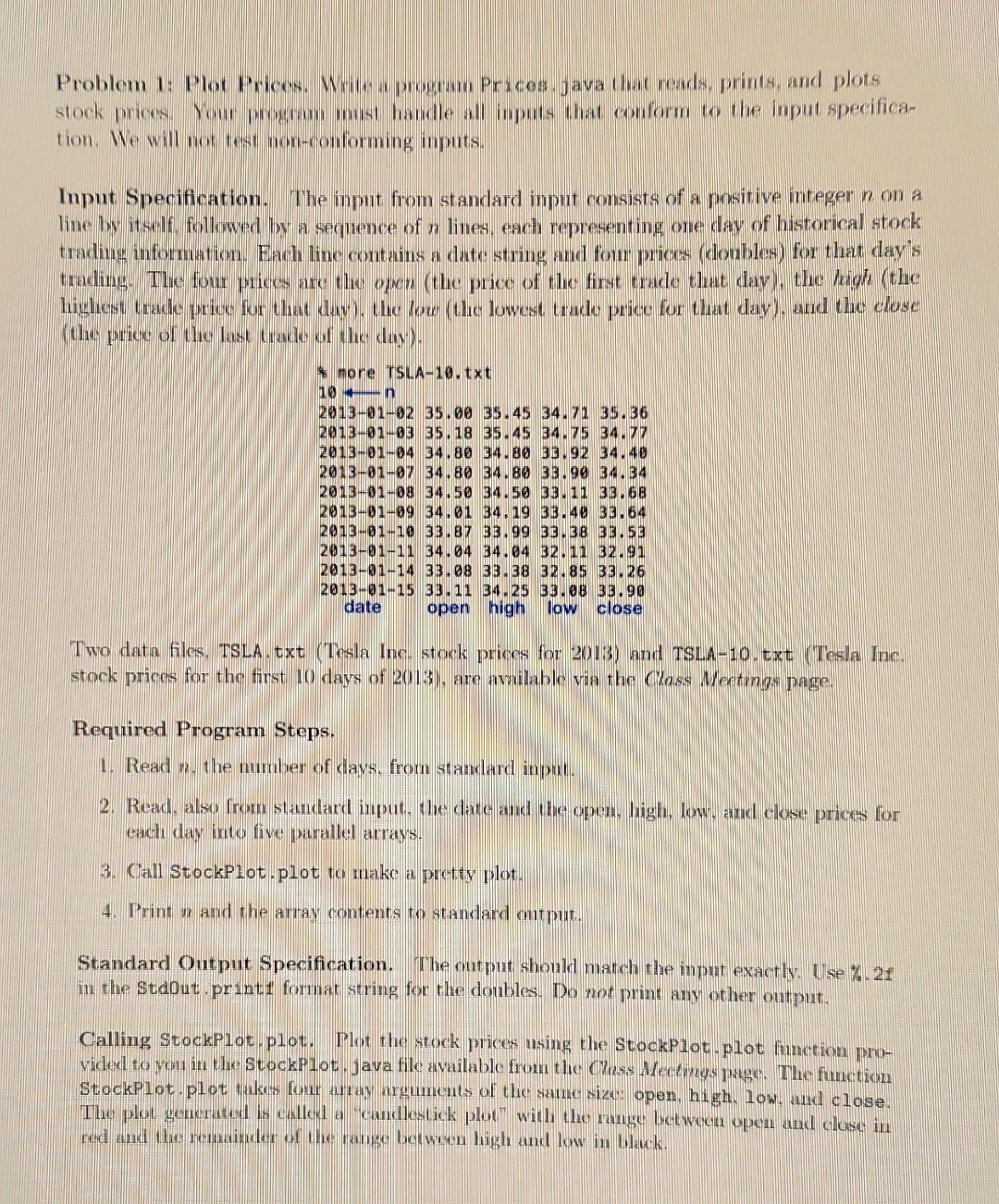 Solved Problem 1: Plot Prices. Write a program Prices.java | Chegg.com