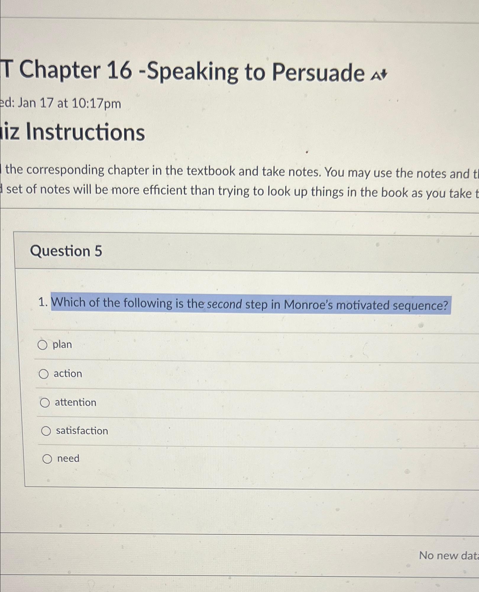 Solved T Chapter 16 -Speaking To Persuaded: Jan 17 ﻿at | Chegg.com